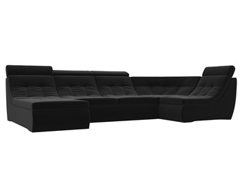 Модульный П-образный диван Холидей люкс, Черный (микровельвет) в Ноябрьске