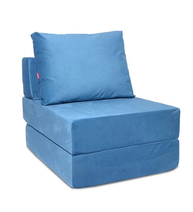 Бескаркасное кресло-кровать Окта, велюр синий в Салехарде - изображение