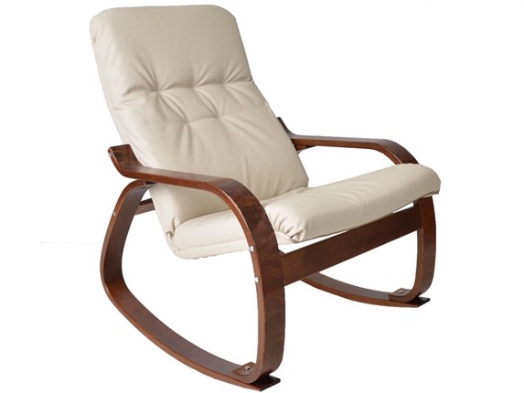 Кресло мягкое Сайма (экокожа бежевый, каркас вишня) в Салехарде - изображение
