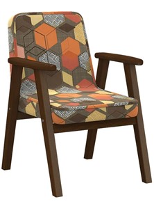 Кресло мягкое Ретро ткань геометрия коричневый, каркас орех в Ноябрьске