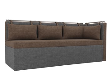 Раскладной кухонный диван Метро угловой, Коричневый/Серый (рогожка) в Салехарде