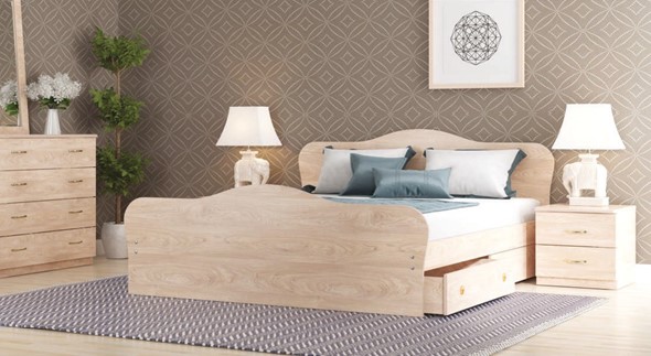 Кровать двуспальная Каролина, 160х200 с основанием, дуб млечный в Салехарде - изображение