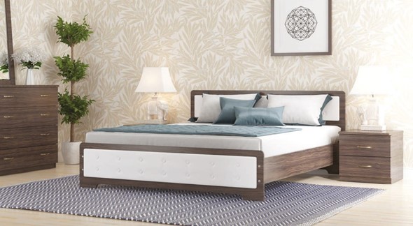 Полутороспальная кровать Золушка, 140х200 с основанием, кожзам, венге в Салехарде - изображение