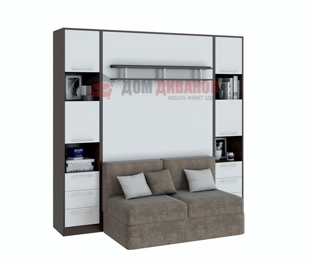 Кровать-шкаф с диваном Бела 1, с полкой ножкой, 1200х2000, венге/белый в Салехарде - изображение 1
