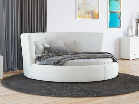 Круглая кровать Luna 200х200, Экокожа (Белый) в Салехарде - изображение