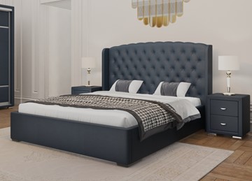 Кровать в спальню Dario Classic Lite 140x200, Экокожа (Темно-синий) в Новом Уренгое