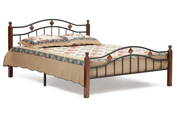 Кровать 2-спальная AT-126 дерево гевея/металл, 160*200 см (Queen bed), красный дуб/черный в Салехарде - изображение