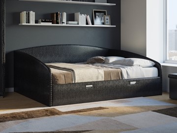 Двуспальная кровать Bono 160х200, Экокожа (Кайман черный) в Надыме