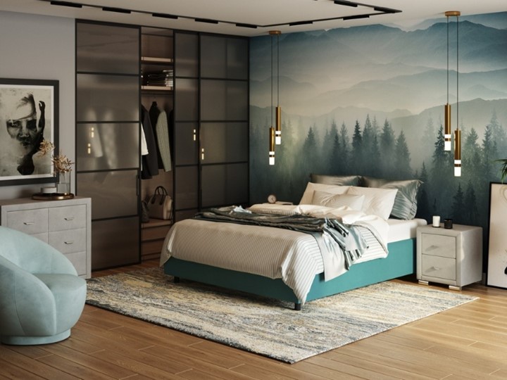 Спальная кровать Como (Veda) Base 1 140x200, Велюр (Forest 562 Голубой) в Салехарде - изображение 1