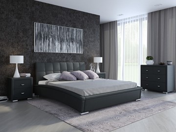 Кровать в спальню Corso-1L 140x200, Экокожа (Черный) в Салехарде