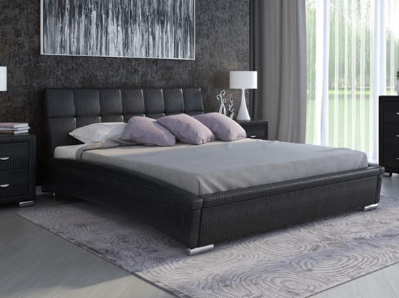 Кровать в спальню Corso-1L 140x200, Экокожа (Кайман черный) в Салехарде - изображение