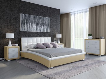 Спальная кровать Corso-1L 140x200, Экокожа (Кремовый с белым) в Салехарде