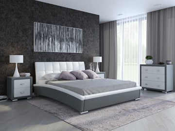 Спальная кровать Corso-1L 140x200, Экокожа (Серый с белым) в Салехарде