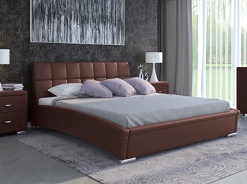 Двуспальная кровать Corso-1L 160x200, Экокожа (Коричневый) в Салехарде