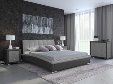 Кровать в спальню Corso-1L 160x200, Экокожа (Темно-серый с серым) в Салехарде