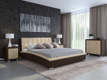 Спальная кровать Corso-1L 180х200, Экокожа (Коричневый с кремовым) в Салехарде