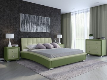 Кровать 2-спальная Corso-1L 200x200, Экокожа (Олива и зеленое яблоко) в Салехарде