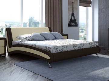 Кровать в спальню Corso-2 160х200, Экокожа (Коричневый с кремовым) в Салехарде