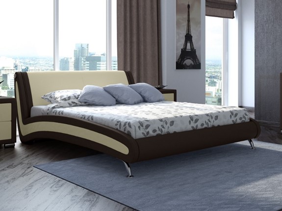 Кровать в спальню Corso-2 160х200, Экокожа (Коричневый с кремовым) в Салехарде - изображение