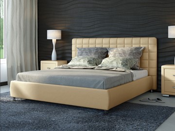 Двуспальная кровать Corso-3 200x200, Экокожа (Бежевый) в Ноябрьске