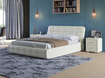 Двуспальная кровать Corso-6 140x200, Экокожа (Молочный перламутр) в Салехарде