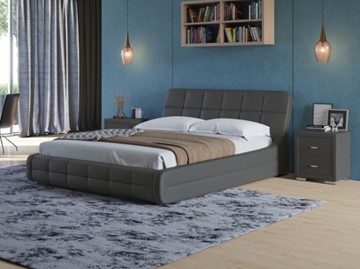 Кровать 2-спальная Corso-6 140x200, Экокожа (Темно-серый) в Надыме