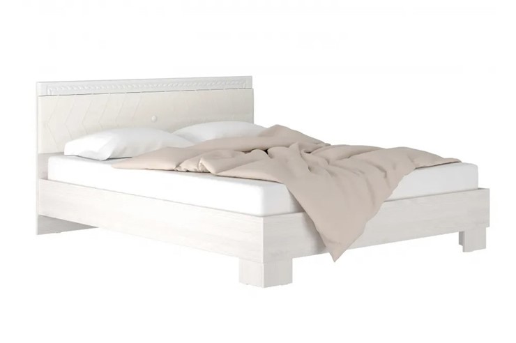 Кровать спальная Гертруда, М8, 160х200 Экокожа с пуговицами без основания, белая лиственница/ясень жемчужный в Салехарде - изображение 1