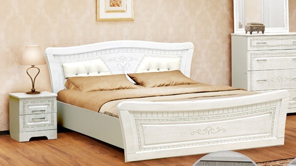 Двуспальная кровать Франческа 160х200 с ортопедическим основанием, ясень анкор светлый/дуб шервуд/иск. кожа перламутровый глянец в Салехарде - изображение