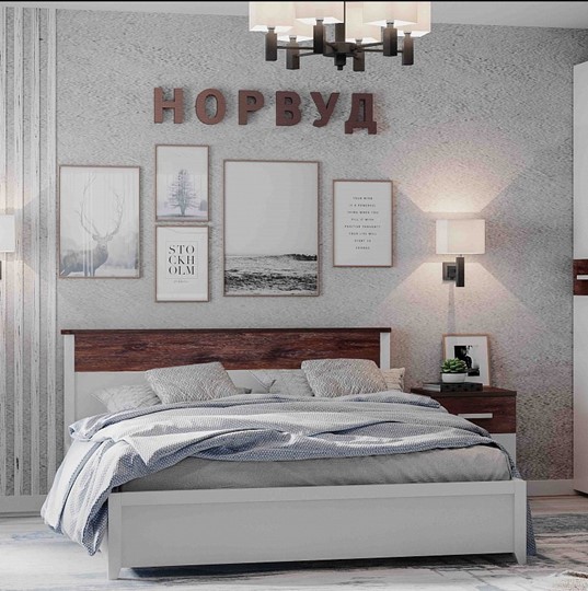 Кровать двуспальная с механизмом Норвуд 32, Белый-Орех шоколадный в Салехарде - изображение 1