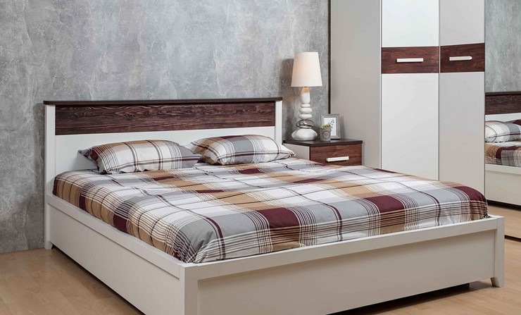 Кровать двуспальная с механизмом Норвуд 32, Белый-Орех шоколадный в Салехарде - изображение 2