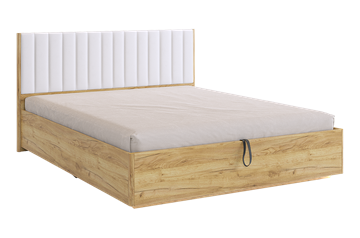Двуспальная кровать с подъемным механизмом Адам, дуб крафт золотой/белоснежный (экокожа) в Салехарде