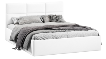 Двуспальная кровать с подъемным механизмом с заглушиной Стелла тип 1 (Экокожа белая Polo) в Салехарде - предосмотр