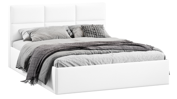 Двуспальная кровать с подъемным механизмом с заглушиной Стелла тип 1 (Экокожа белая Polo) в Салехарде - изображение