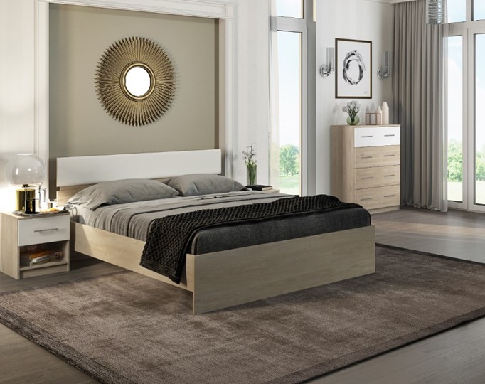 Кровать двуспальная Светлана 1600, белый/дуб сонома в Салехарде - изображение 1