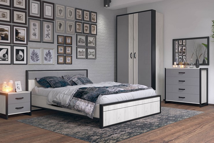 Кровать спальная Техно 1600 (С основанием) Дуб крафт белый/Серый шифер 678.140 в Салехарде - изображение 4