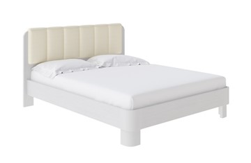 Кровать в спальню Wood Home 2 200х200, Экокожа (Белая эмаль (сосна) с брашированием/Молочный перламутр) в Салехарде