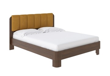 Спальная кровать Wood Home 2 200х200, Микрофибра (Орех (сосна) с брашированием/Diva Шафран) в Салехарде