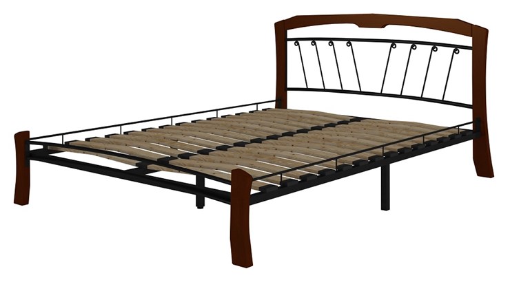 Кровать полуторная Муза 4 Лайт, 1400, черный/махагон в Салехарде - изображение 1