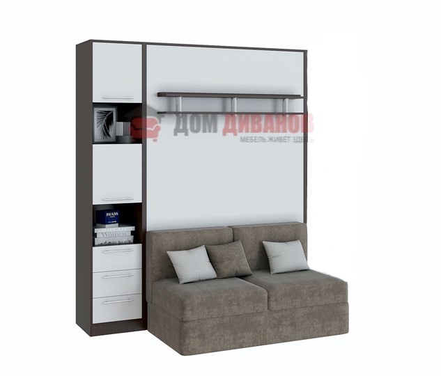 Кровать-шкаф с диваном Бела 1, с полкой ножкой с 1 пеналом, 1600х2000, венге/белый в Салехарде - изображение 1
