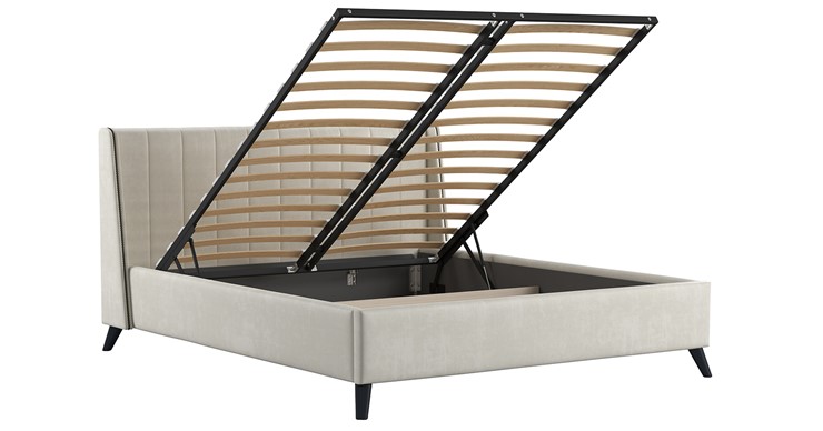 Кровать с подъемным механизмом Мелисса 160,арт. Тори 56 велюр (светло-бежевый) + кроватное дно в Салехарде - изображение 2