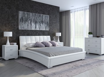 Кровать 2-х спальная Corso-1L 200x200, Экокожа (Белый) в Лабытнанги