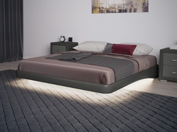 Кровать двуспальная парящая 180х200, Экокожа (Темно-серый) в Надыме