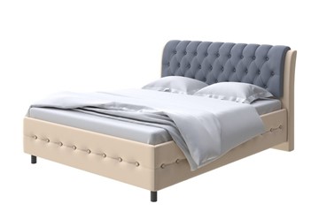 Полутороспальная кровать Como (Veda) 4 160х200, Экокожа (Бежевый/Темно-синий) в Салехарде