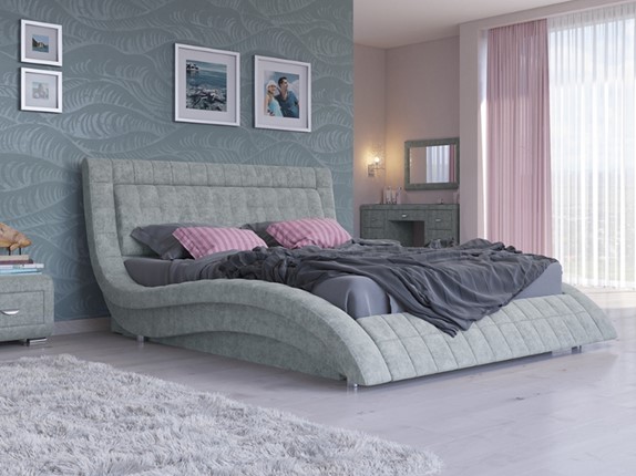 Двуспальная кровать с механизмом Атлантико 140x200, Флок (Бентлей Дымчатый) в Салехарде - изображение