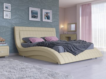 Двуспальная кровать с механизмом Атлантико 160x200, Экокожа (Кремовый) в Салехарде