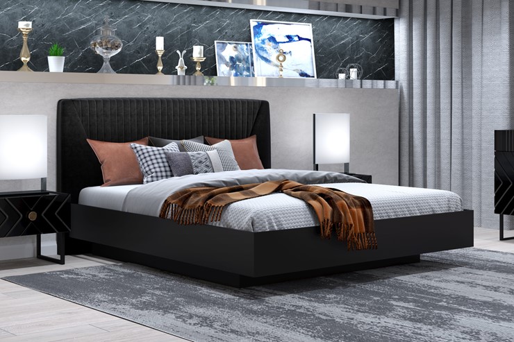 Кровать с подъемным механизмом Марсель-11 (Черный, ткань Fenix black) 1600 в Муравленко - изображение 2