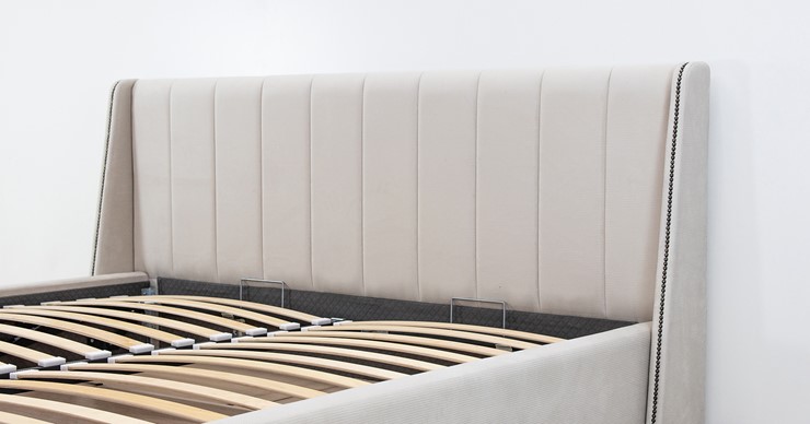 Кровать с подъемным механизмом Мелисса 160,арт. Тори 56 велюр (светло-бежевый) + кроватное дно в Салехарде - изображение 9