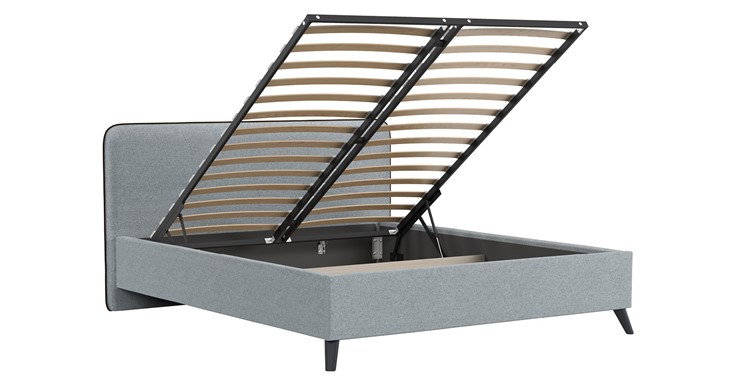 Кровать с подъемным механизмом Миа, 160 Bravo grey (серый) / кант Лайт 10 Велюр (коричневый) + кроватное дно в Салехарде - изображение 2