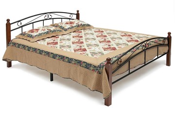 Кровать с основанием AT-8077 дерево гевея/металл, 120*200 см (middle bed), красный дуб/черный в Новом Уренгое