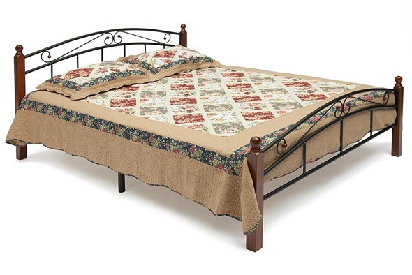 Кровать с основанием AT-8077 дерево гевея/металл, 160*200 см (middle bed), красный дуб/черный в Салехарде - изображение